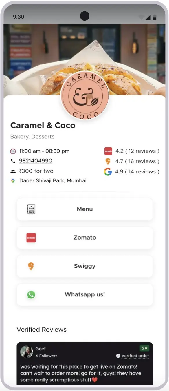MenuCards mobile restaurant menu interface